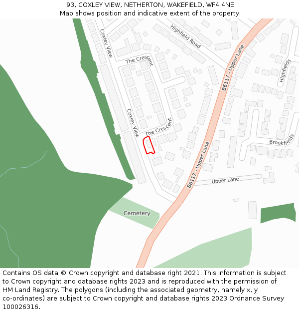 93, COXLEY VIEW, NETHERTON, WAKEFIELD, WF4 4NE: Location map and indicative extent of plot