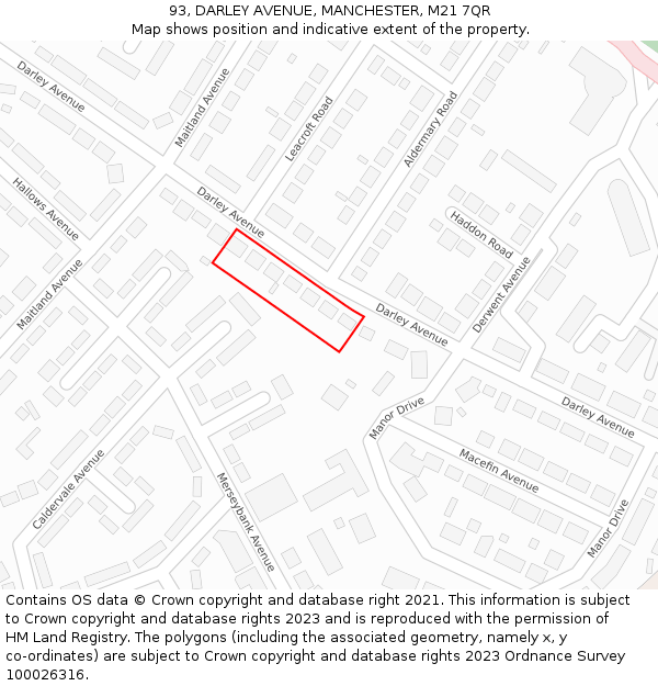 93, DARLEY AVENUE, MANCHESTER, M21 7QR: Location map and indicative extent of plot