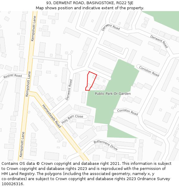 93, DERWENT ROAD, BASINGSTOKE, RG22 5JE: Location map and indicative extent of plot