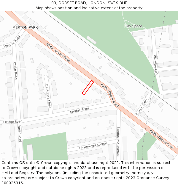 93, DORSET ROAD, LONDON, SW19 3HE: Location map and indicative extent of plot