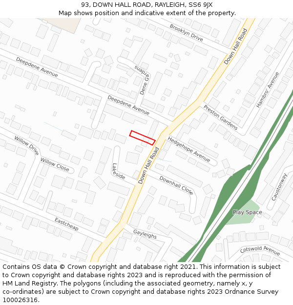 93, DOWN HALL ROAD, RAYLEIGH, SS6 9JX: Location map and indicative extent of plot