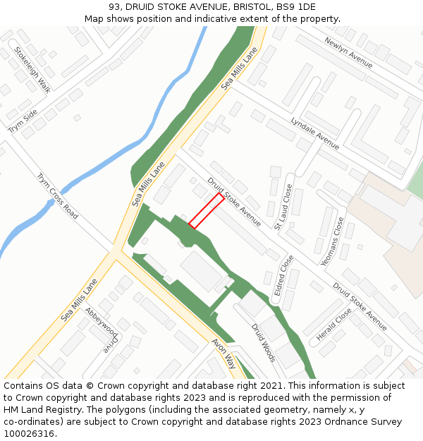 93, DRUID STOKE AVENUE, BRISTOL, BS9 1DE: Location map and indicative extent of plot