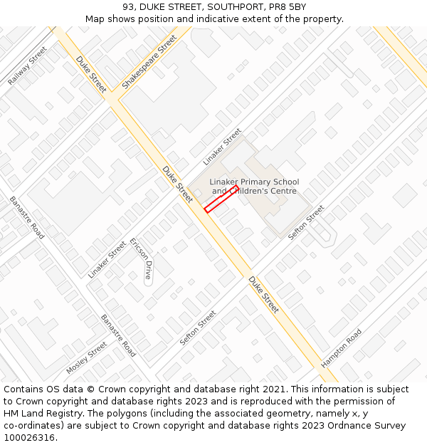 93, DUKE STREET, SOUTHPORT, PR8 5BY: Location map and indicative extent of plot