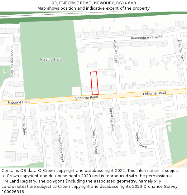 93, ENBORNE ROAD, NEWBURY, RG14 6AR: Location map and indicative extent of plot