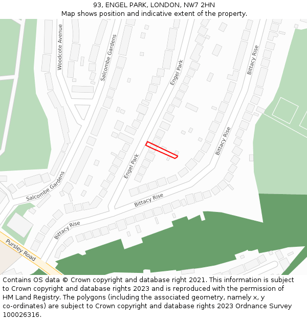 93, ENGEL PARK, LONDON, NW7 2HN: Location map and indicative extent of plot