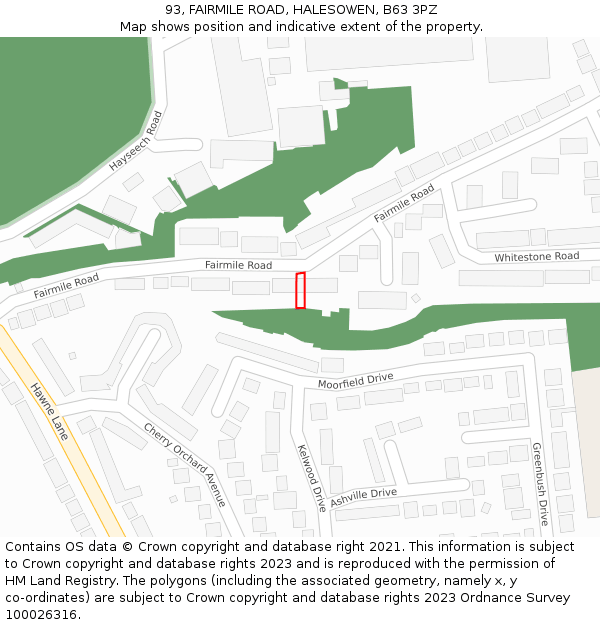 93, FAIRMILE ROAD, HALESOWEN, B63 3PZ: Location map and indicative extent of plot