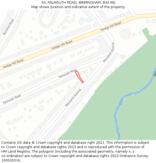 93, FALMOUTH ROAD, BIRMINGHAM, B34 6EJ: Location map and indicative extent of plot