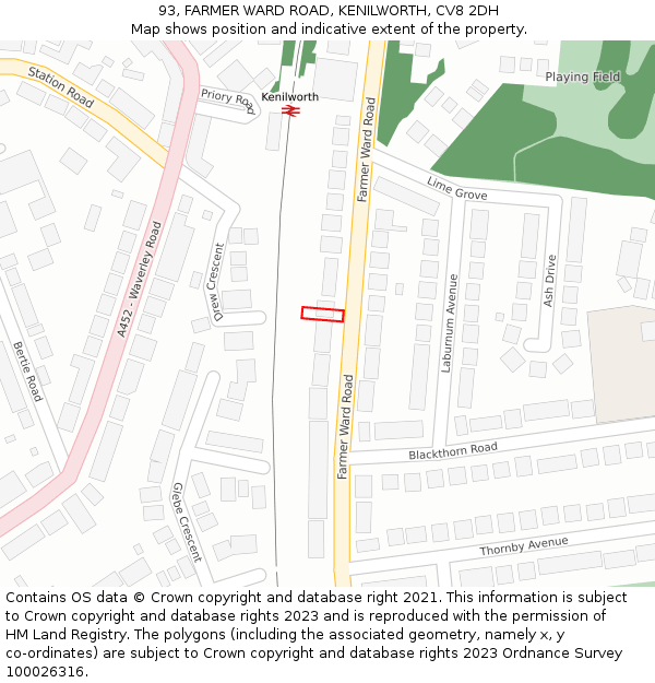 93, FARMER WARD ROAD, KENILWORTH, CV8 2DH: Location map and indicative extent of plot