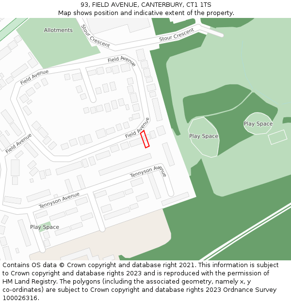 93, FIELD AVENUE, CANTERBURY, CT1 1TS: Location map and indicative extent of plot