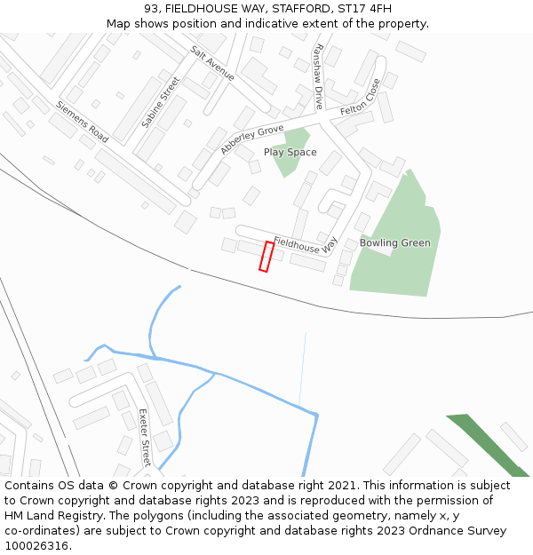 93, FIELDHOUSE WAY, STAFFORD, ST17 4FH: Location map and indicative extent of plot