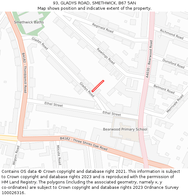 93, GLADYS ROAD, SMETHWICK, B67 5AN: Location map and indicative extent of plot