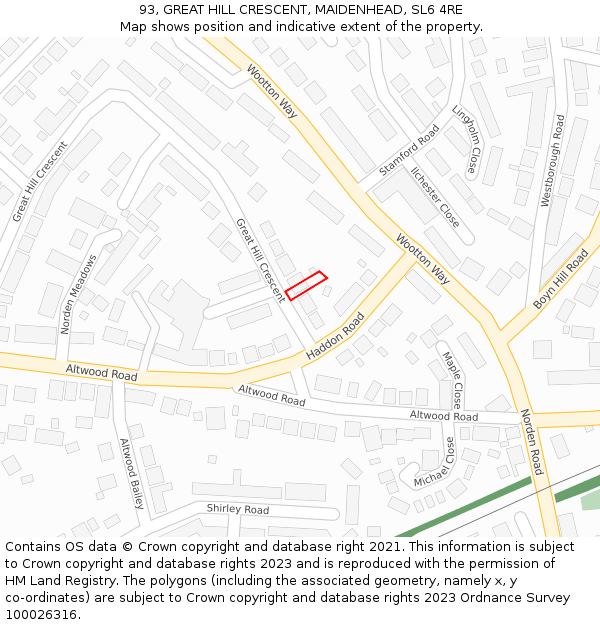 93, GREAT HILL CRESCENT, MAIDENHEAD, SL6 4RE: Location map and indicative extent of plot