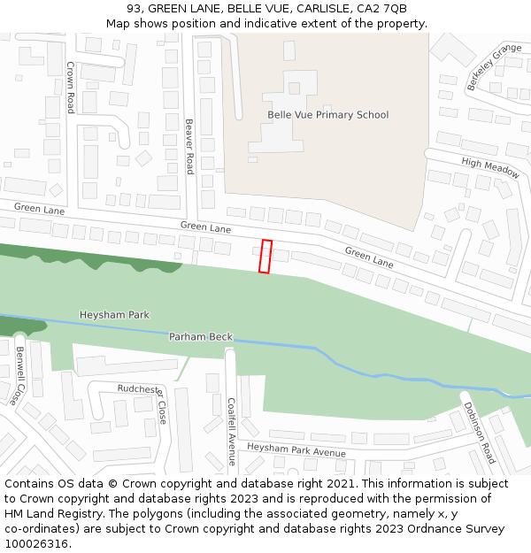 93, GREEN LANE, BELLE VUE, CARLISLE, CA2 7QB: Location map and indicative extent of plot