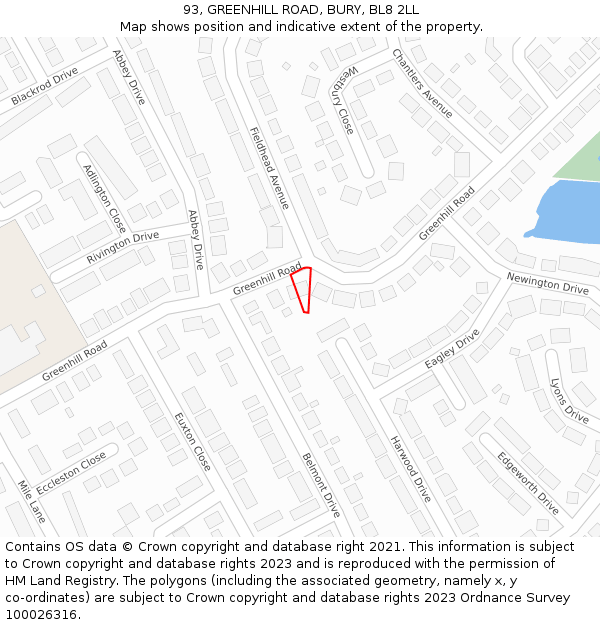 93, GREENHILL ROAD, BURY, BL8 2LL: Location map and indicative extent of plot