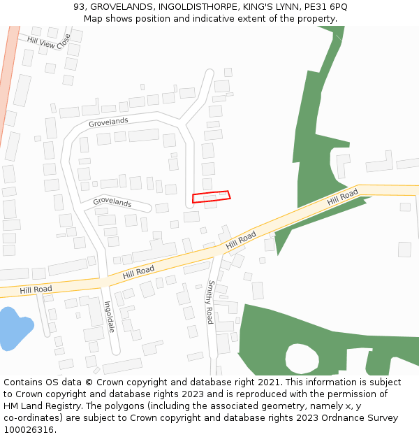 93, GROVELANDS, INGOLDISTHORPE, KING'S LYNN, PE31 6PQ: Location map and indicative extent of plot
