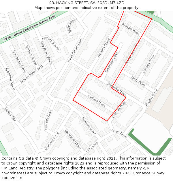 93, HACKING STREET, SALFORD, M7 4ZD: Location map and indicative extent of plot