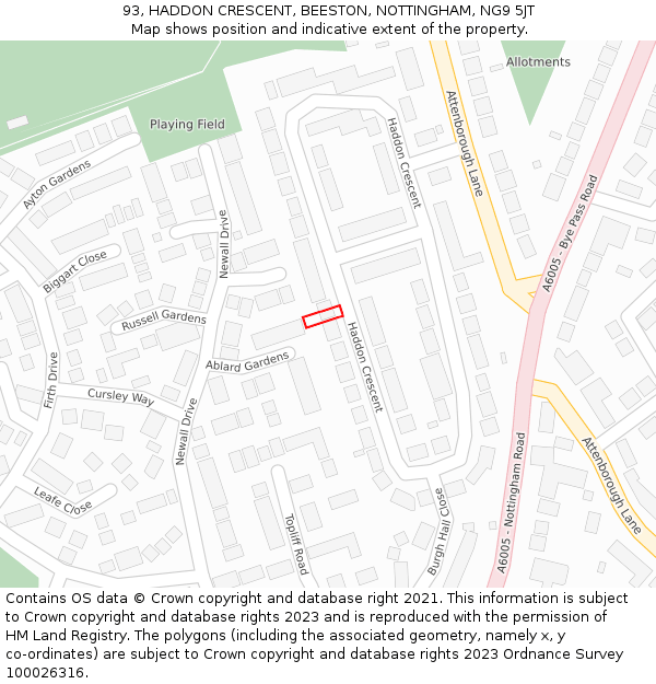 93, HADDON CRESCENT, BEESTON, NOTTINGHAM, NG9 5JT: Location map and indicative extent of plot