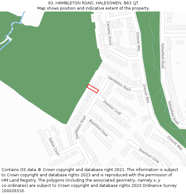 93, HAMBLETON ROAD, HALESOWEN, B63 1JT: Location map and indicative extent of plot