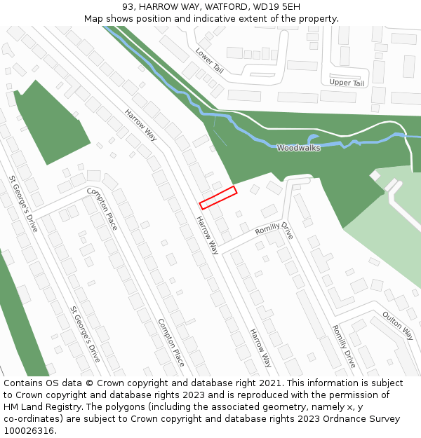 93, HARROW WAY, WATFORD, WD19 5EH: Location map and indicative extent of plot