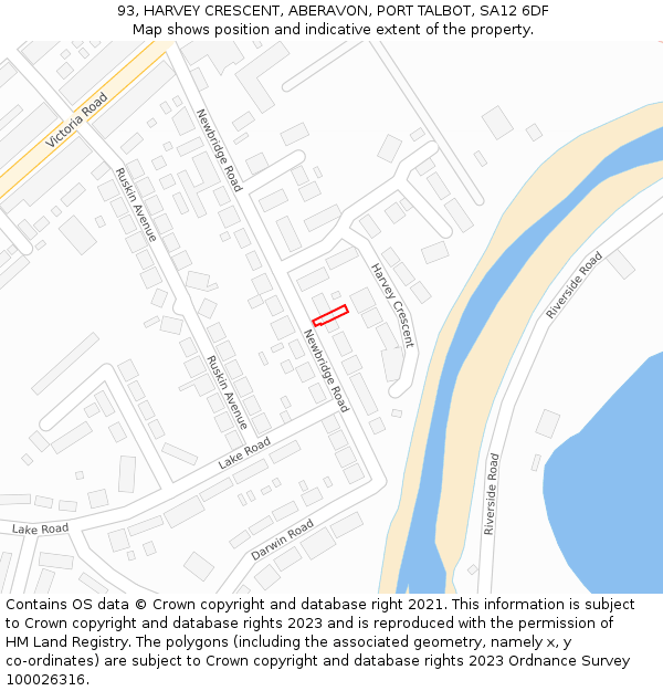 93, HARVEY CRESCENT, ABERAVON, PORT TALBOT, SA12 6DF: Location map and indicative extent of plot