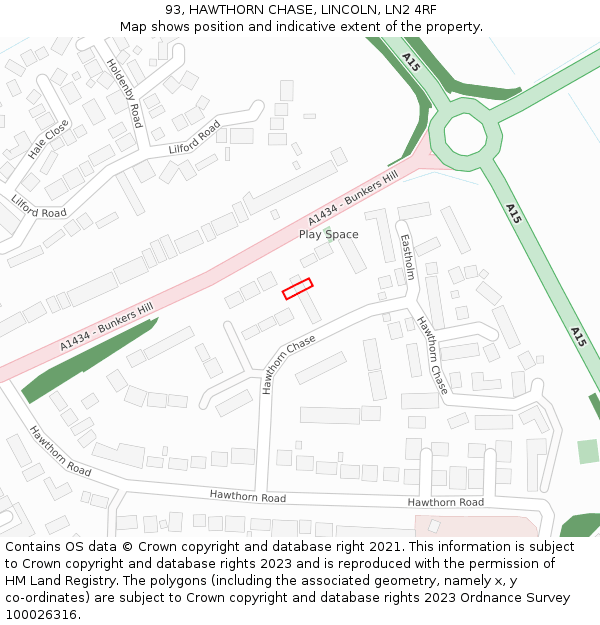 93, HAWTHORN CHASE, LINCOLN, LN2 4RF: Location map and indicative extent of plot
