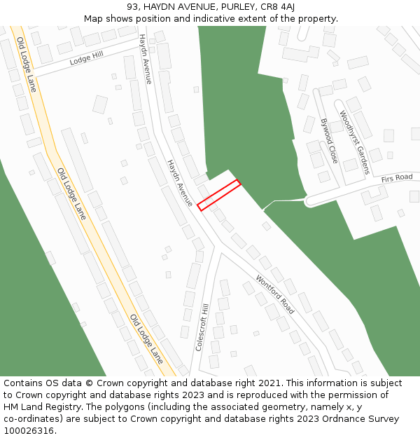 93, HAYDN AVENUE, PURLEY, CR8 4AJ: Location map and indicative extent of plot