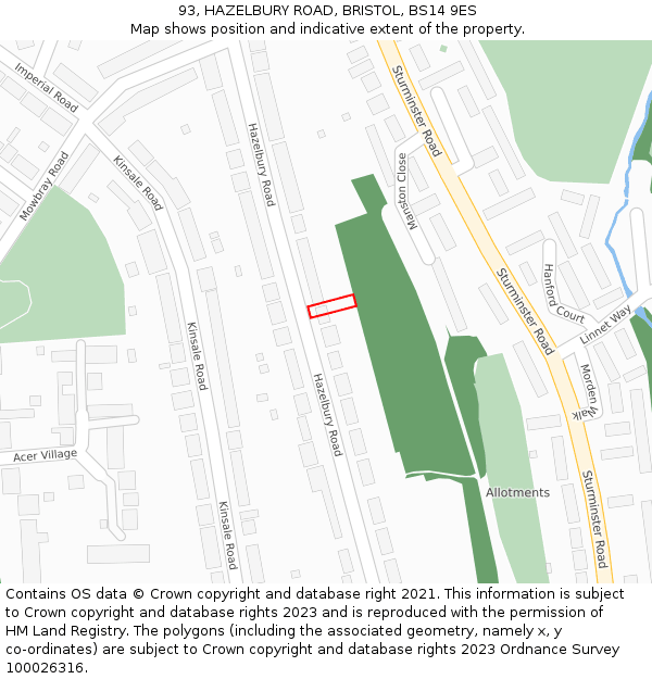 93, HAZELBURY ROAD, BRISTOL, BS14 9ES: Location map and indicative extent of plot