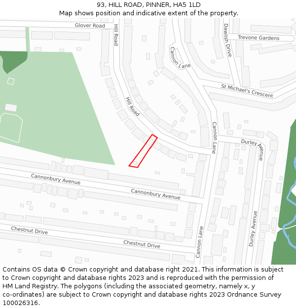 93, HILL ROAD, PINNER, HA5 1LD: Location map and indicative extent of plot