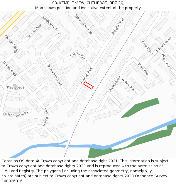 93, KEMPLE VIEW, CLITHEROE, BB7 2QJ: Location map and indicative extent of plot