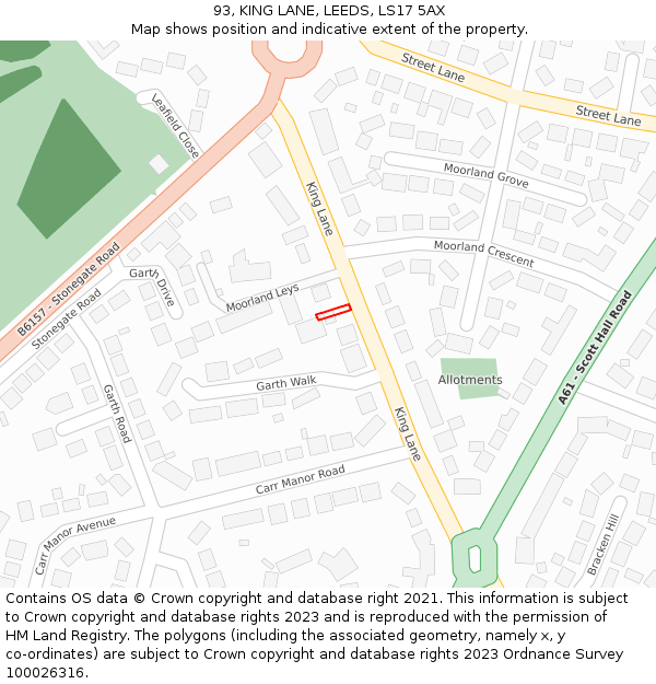 93, KING LANE, LEEDS, LS17 5AX: Location map and indicative extent of plot