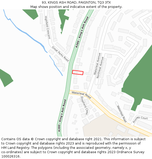 93, KINGS ASH ROAD, PAIGNTON, TQ3 3TX: Location map and indicative extent of plot