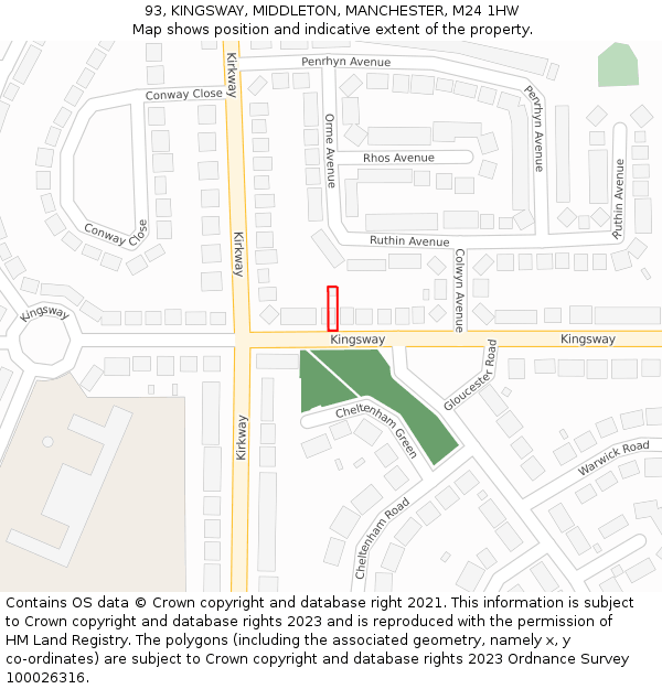 93, KINGSWAY, MIDDLETON, MANCHESTER, M24 1HW: Location map and indicative extent of plot