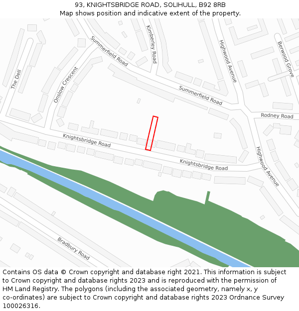 93, KNIGHTSBRIDGE ROAD, SOLIHULL, B92 8RB: Location map and indicative extent of plot