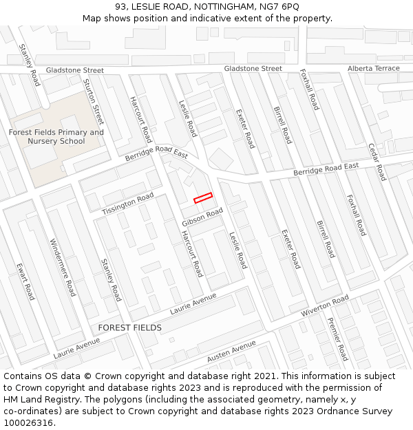 93, LESLIE ROAD, NOTTINGHAM, NG7 6PQ: Location map and indicative extent of plot