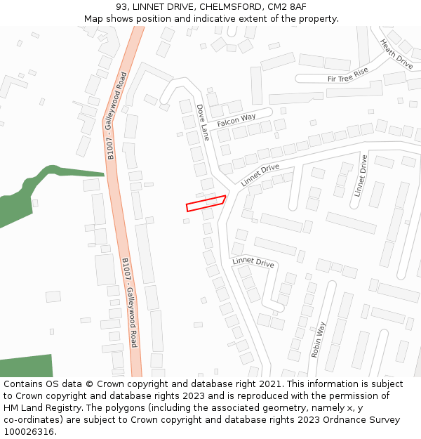 93, LINNET DRIVE, CHELMSFORD, CM2 8AF: Location map and indicative extent of plot