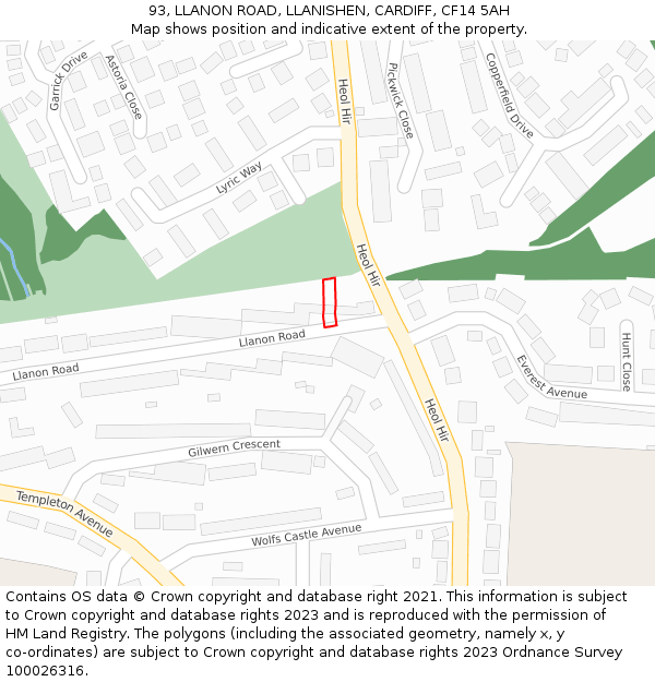 93, LLANON ROAD, LLANISHEN, CARDIFF, CF14 5AH: Location map and indicative extent of plot