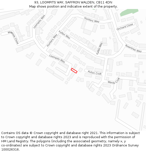 93, LOOMPITS WAY, SAFFRON WALDEN, CB11 4DN: Location map and indicative extent of plot