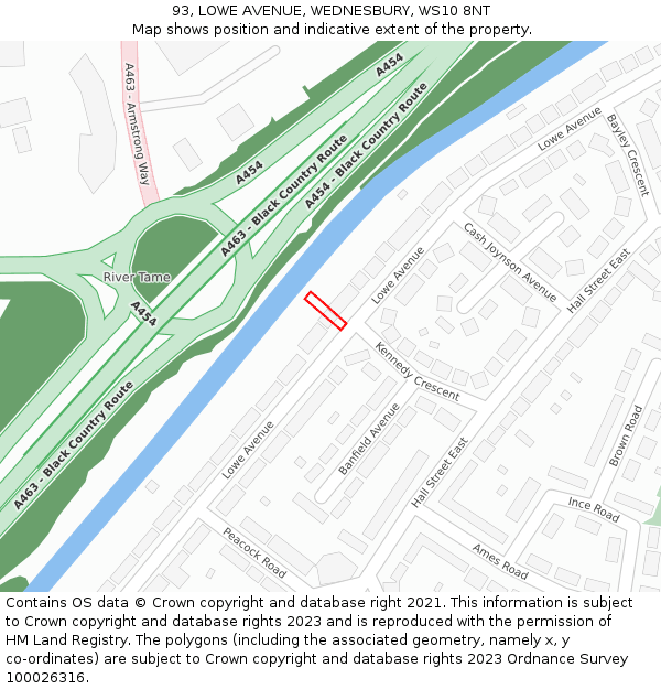 93, LOWE AVENUE, WEDNESBURY, WS10 8NT: Location map and indicative extent of plot