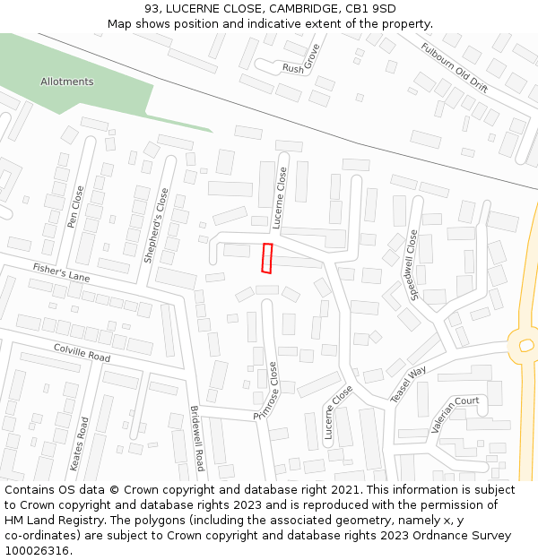 93, LUCERNE CLOSE, CAMBRIDGE, CB1 9SD: Location map and indicative extent of plot