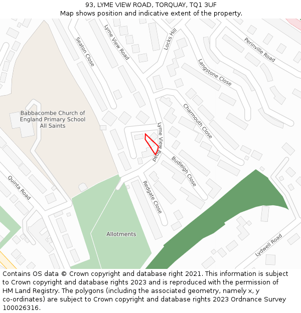 93, LYME VIEW ROAD, TORQUAY, TQ1 3UF: Location map and indicative extent of plot
