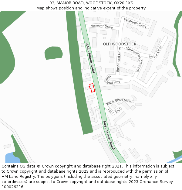 93, MANOR ROAD, WOODSTOCK, OX20 1XS: Location map and indicative extent of plot