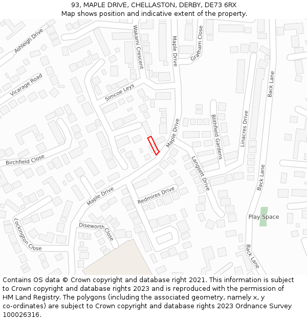 93, MAPLE DRIVE, CHELLASTON, DERBY, DE73 6RX: Location map and indicative extent of plot