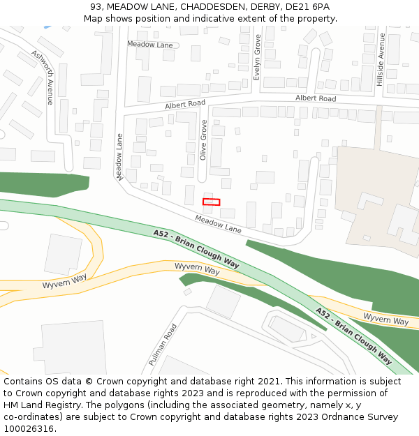 93, MEADOW LANE, CHADDESDEN, DERBY, DE21 6PA: Location map and indicative extent of plot