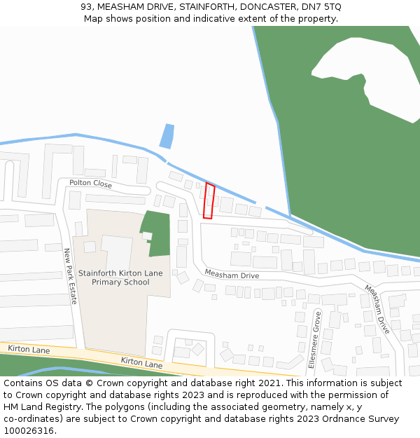 93, MEASHAM DRIVE, STAINFORTH, DONCASTER, DN7 5TQ: Location map and indicative extent of plot