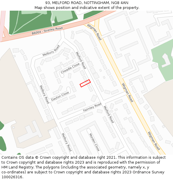 93, MELFORD ROAD, NOTTINGHAM, NG8 4AN: Location map and indicative extent of plot