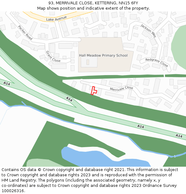 93, MERRIVALE CLOSE, KETTERING, NN15 6FY: Location map and indicative extent of plot