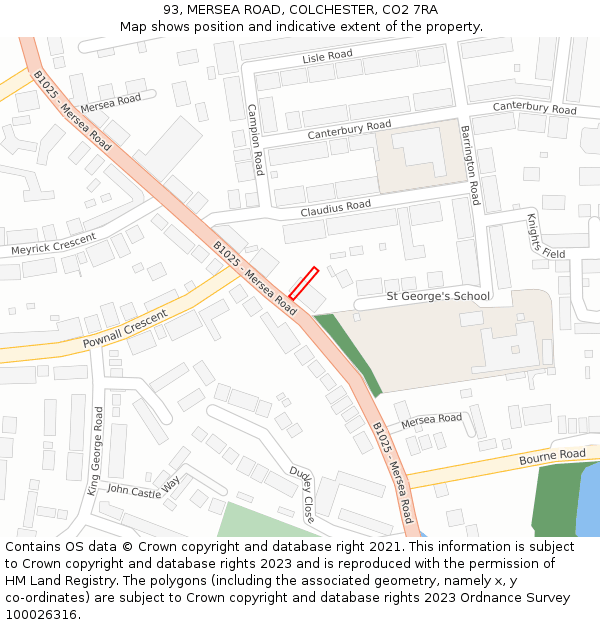93, MERSEA ROAD, COLCHESTER, CO2 7RA: Location map and indicative extent of plot
