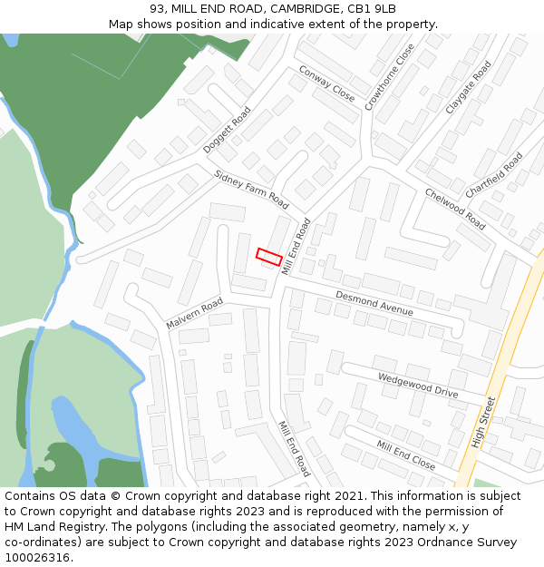 93, MILL END ROAD, CAMBRIDGE, CB1 9LB: Location map and indicative extent of plot