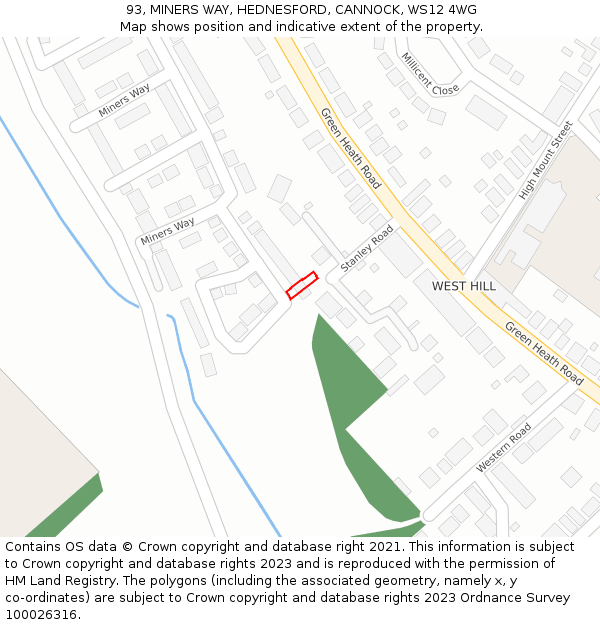 93, MINERS WAY, HEDNESFORD, CANNOCK, WS12 4WG: Location map and indicative extent of plot