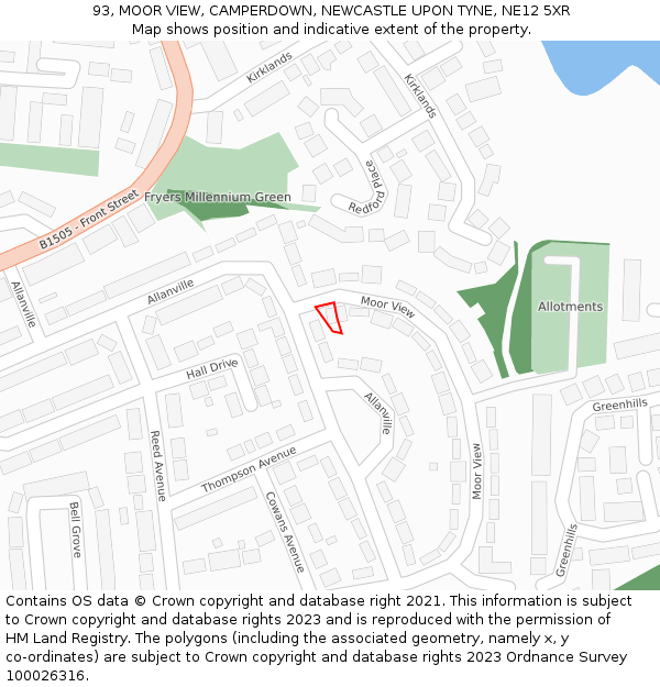 93, MOOR VIEW, CAMPERDOWN, NEWCASTLE UPON TYNE, NE12 5XR: Location map and indicative extent of plot